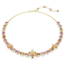 Idyllia-halsband med blandade slipningar, blomma, flerfärgat, guldpläterat