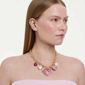 Idyllia-halsband med blandade slipningar, hjärta, nyckel, flerfärgat, guldpläterat