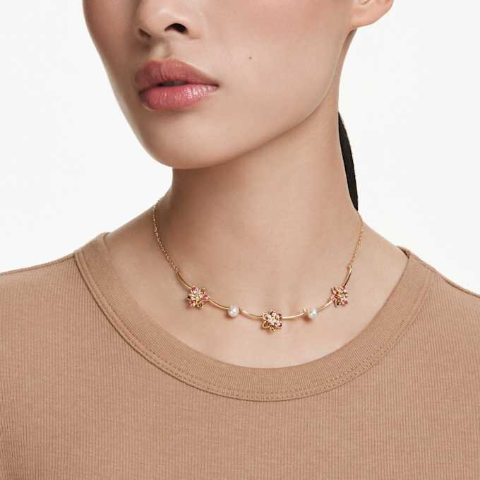 Idyllia-halsband med kristallpärlor, blandade slipningar, blommor, flerfärgat, guldpläterat Idyllia-halsband med kristallpärlor, blandade slipningar, blommor, flerfärgat, guldpläterat