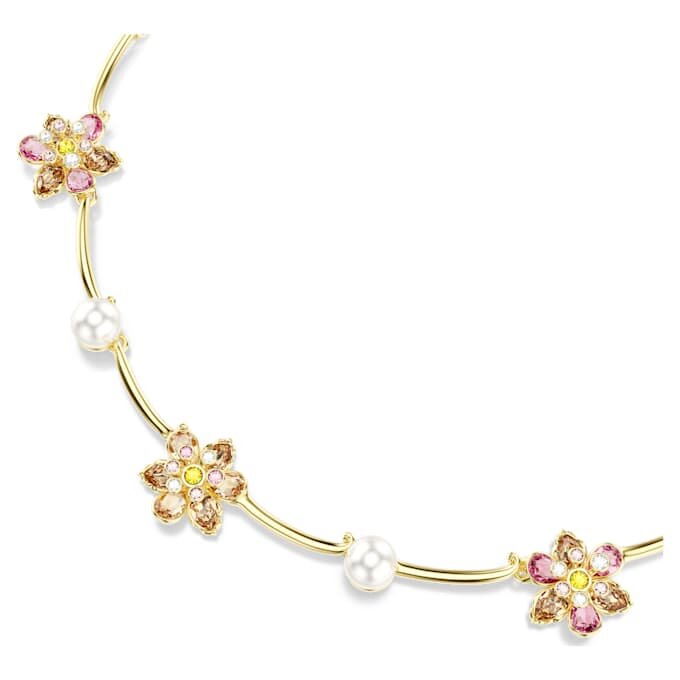 Idyllia-halsband med kristallpärlor, blandade slipningar, blommor, flerfärgat, guldpläterat Idyllia-halsband med kristallpärlor, blandade slipningar, blommor, flerfärgat, guldpläterat