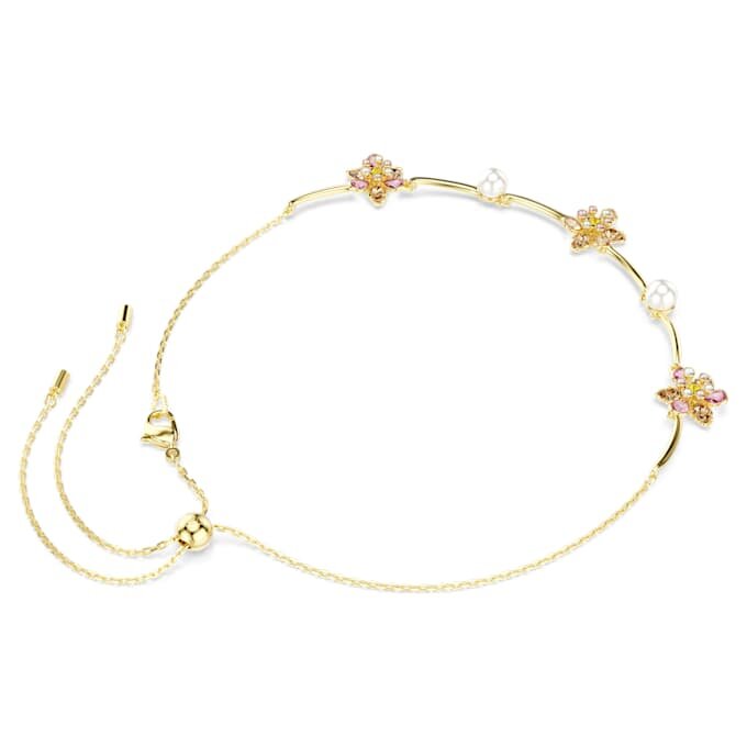 Idyllia-halsband med kristallpärlor, blandade slipningar, blommor, flerfärgat, guldpläterat Idyllia-halsband med kristallpärlor, blandade slipningar, blommor, flerfärgat, guldpläterat
