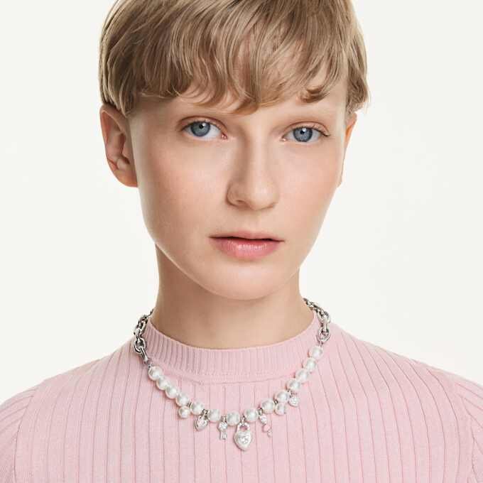 Idyllia-halsband med kristallpärlor, blandade slipningar, vitt, rodiumpläterat Idyllia-halsband med kristallpärlor, blandade slipningar, vitt, rodiumpläterat