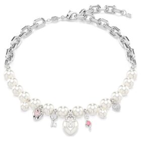 Idyllia-halsband med kristallpärlor, blandade slipningar, vitt, rodiumpläterat