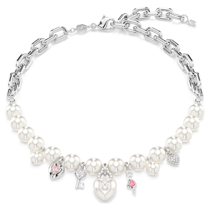Idyllia-halsband med kristallpärlor, blandade slipningar, vitt, rodiumpläterat Idyllia-halsband med kristallpärlor, blandade slipningar, vitt, rodiumpläterat