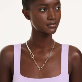 Idyllia-halsband med kristallpärlor, vitt, guldpläterat