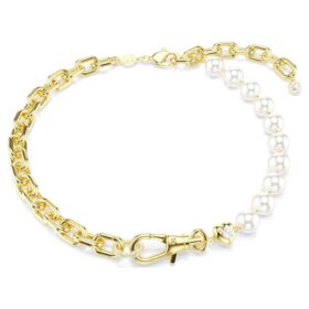 Idyllia-halsband med kristallpärlor, vitt, guldpläterat
