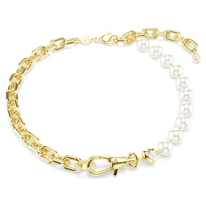 Idyllia-halsband med kristallpärlor, vitt, guldpläterat Idyllia-halsband med kristallpärlor, vitt, guldpläterat