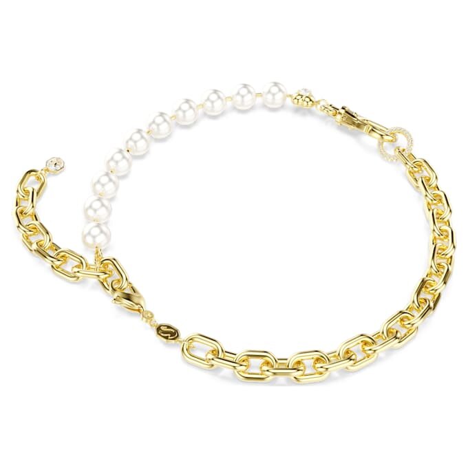 Idyllia-halsband med kristallpärlor, vitt, guldpläterat Idyllia-halsband med kristallpärlor, vitt, guldpläterat