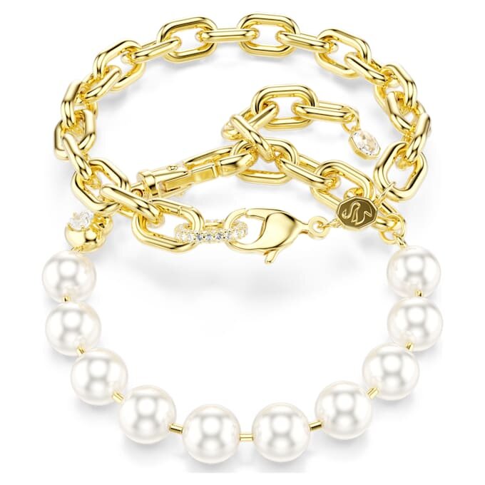 Idyllia-halsband med kristallpärlor, vitt, guldpläterat Idyllia-halsband med kristallpärlor, vitt, guldpläterat