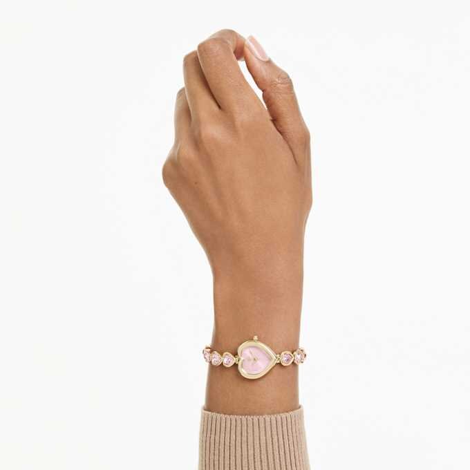 Idyllia Heart-klocka med kristallarmband, rosa, guldfärgad yta Idyllia Heart-klocka med kristallarmband, rosa, guldfärgad yta