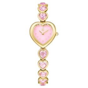 Idyllia Heart-klocka med kristallarmband, rosa, guldfärgad yta Idyllia Heart-klocka med kristallarmband, rosa, guldfärgad yta