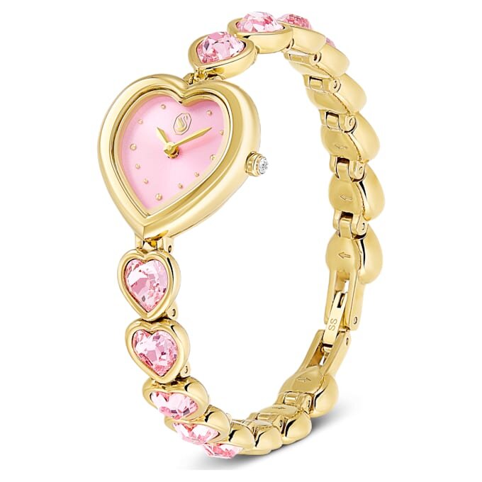 Idyllia Heart-klocka med kristallarmband, rosa, guldfärgad yta Idyllia Heart-klocka med kristallarmband, rosa, guldfärgad yta