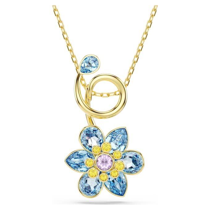 Idyllia-hänge med blandade slipningar, blomma, blå, guldpläterat Idyllia-hänge med blandade slipningar, blomma, blå, guldpläterat
