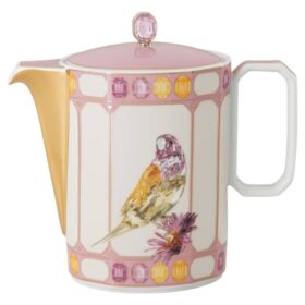 Idyllia kaffekanna i porslin, kristallmönster, fågel, flerfärgad