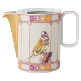 Idyllia kaffekanna i porslin, kristallmönster, fågel, flerfärgad