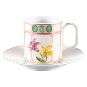 Idyllia kaffekopp med fat, porslin, kristalltryck, blommor, flerfärgad