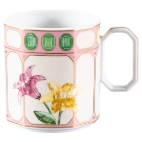 Idyllia kaffekopp med fat, porslin, kristalltryck, blommor, flerfärgad
