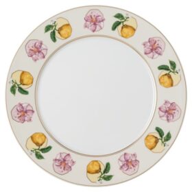 Idyllia middagstallrik i porslin, kristalltryck, lilja och citron, flerfärgad