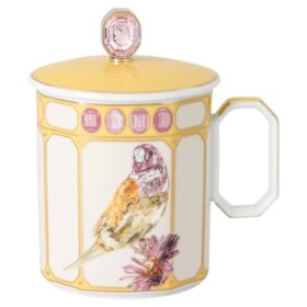 Idyllia-mugg i porslin, kristalltryck, fink, gul