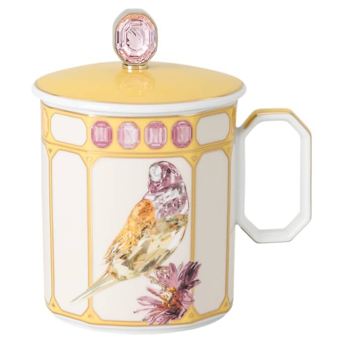 Idyllia-mugg i porslin, kristalltryck, fink, gul Idyllia-mugg i porslin, kristalltryck, fink, gul