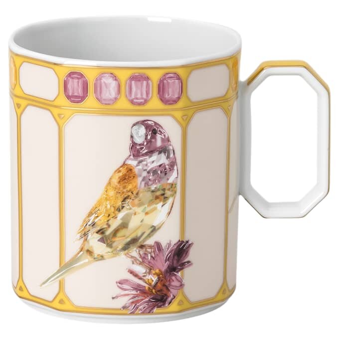 Idyllia-mugg i porslin, kristalltryck, fink, gul Idyllia-mugg i porslin, kristalltryck, fink, gul
