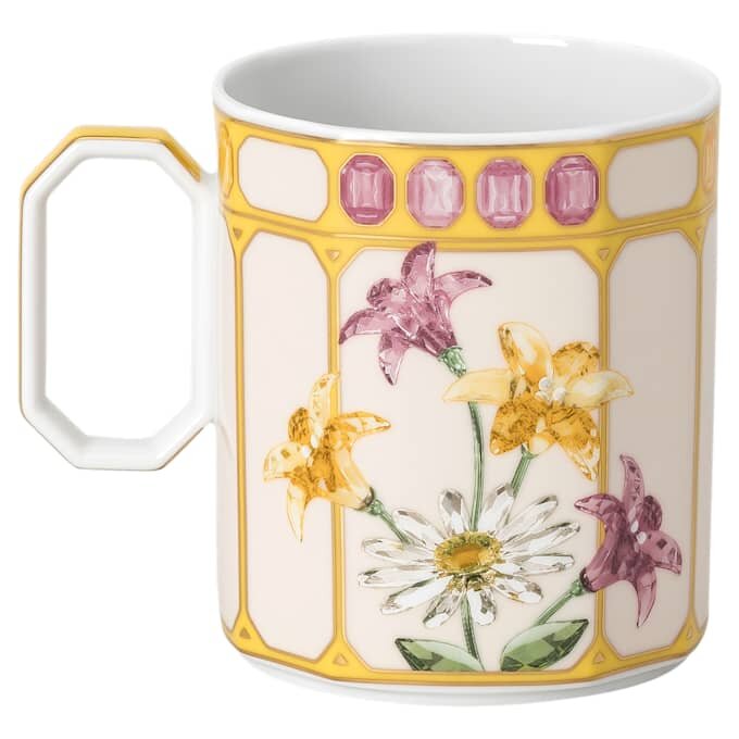 Idyllia-mugg i porslin, kristalltryck, fink, gul Idyllia-mugg i porslin, kristalltryck, fink, gul