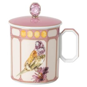 Idyllia-mugg i porslin, kristalltryck, fink, rosa