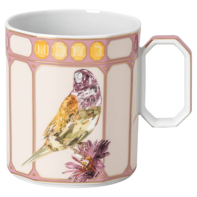 Idyllia-mugg i porslin, kristalltryck, fink, rosa Idyllia-mugg i porslin, kristalltryck, fink, rosa