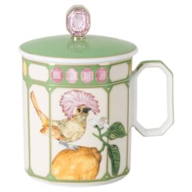 Idyllia-mugg i porslin, kristalltryck, flugsnappare, grön