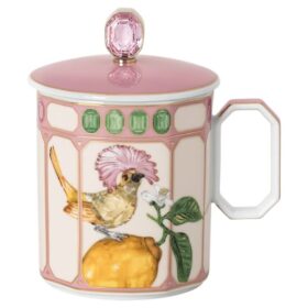 Idyllia-mugg i porslin, kristalltryck, flugsnappare, rosa