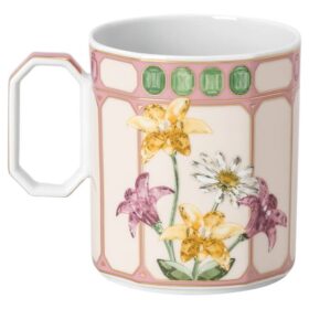 Idyllia-mugg i porslin, kristalltryck, flugsnappare, rosa