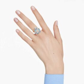 Idyllia öppen ring med blandade slipningar, blomma, blå, guldpläterad