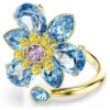 Idyllia öppen ring med blandade slipningar, blomma, blå, guldpläterad