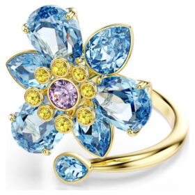 Idyllia öppen ring med blandade slipningar, blomma, blå, guldpläterad