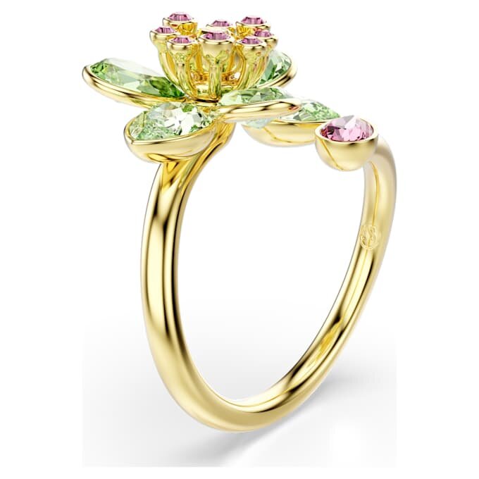 Idyllia öppen ring med blandade slipningar, blomma, grön, guldpläterad Idyllia öppen ring med blandade slipningar, blomma, grön, guldpläterad