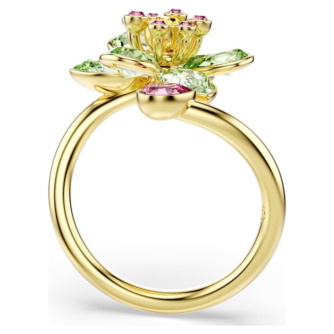 Idyllia öppen ring med blandade slipningar, blomma, grön, guldpläterad Idyllia öppen ring med blandade slipningar, blomma, grön, guldpläterad