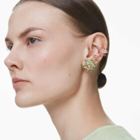 Idyllia örcuff-set (3), asymmetrisk design, blandade slipningar, blomma, flerfärgat, guldpläterat