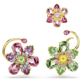 Idyllia örcuff-set (3), asymmetrisk design, blandade slipningar, blomma, flerfärgat, guldpläterat