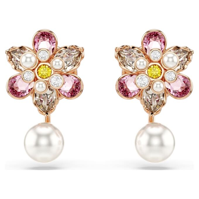 Idyllia örhängesjackor med kristallpärlor, blandade slipningar, blomma, flerfärgat, roséguldpläterat Idyllia örhängesjackor med kristallpärlor, blandade slipningar, blomma, flerfärgat, roséguldpläterat