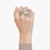 Idyllia-ring med blandade slipningar, pavé, blommotiv, flerfärgad, guldpläterad