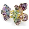 Idyllia-ring med blandade slipningar, pavé, blommotiv, flerfärgad, guldpläterad