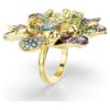 Idyllia-ring med blandade slipningar, pavé, blommotiv, flerfärgad, guldpläterad