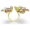 Idyllia-ring med blandade slipningar, pavé, blommotiv, flerfärgad, guldpläterad