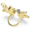 Idyllia-ring med blandade slipningar, pavé, blommotiv, flerfärgad, guldpläterad