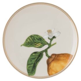 Idyllia-tallrik i porslin, kristalltryckt motiv, citron, beige