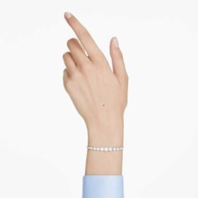 Imber-armband med blandade runda slipningar, vitt, rodiumpläterat