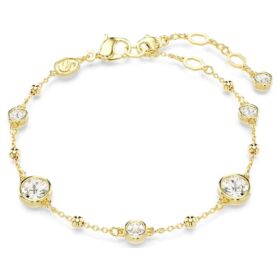 Imber-armband, rundslipad, spridd design, vitt, guldpläterat