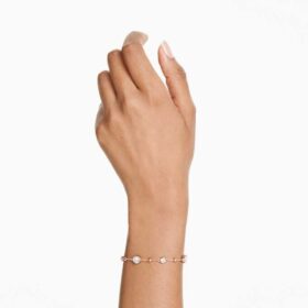 Imber-armband, rundslipad, vitt, roséguldpläterat