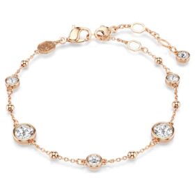 Imber-armband, rundslipad, vitt, roséguldpläterat