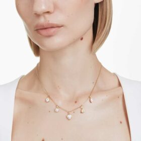 Imber-halsband med blandade slipningar, vitt, guldpläterat